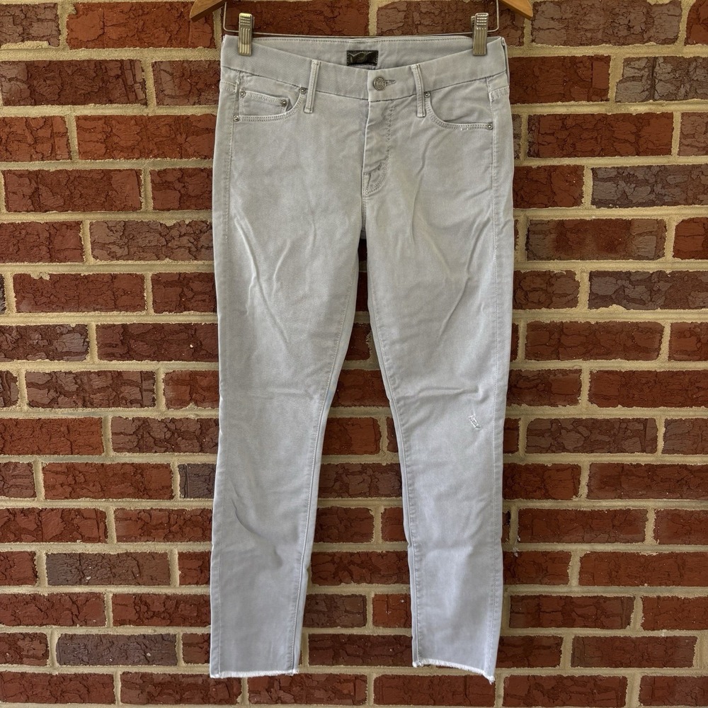 Mother Looker Ankle Fray Jeans Womens 26 Gravel Light Grey Raw Hem Stretch Soft